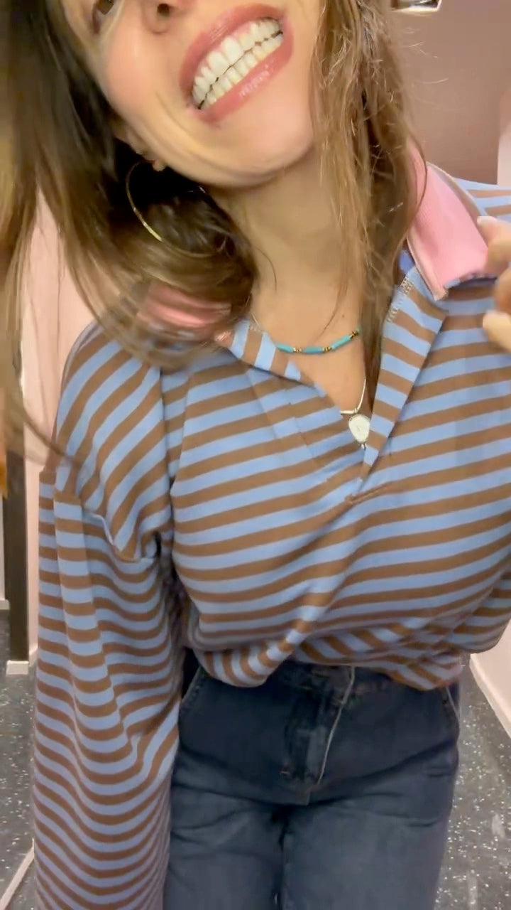 Polo marinière oversize col contrastant