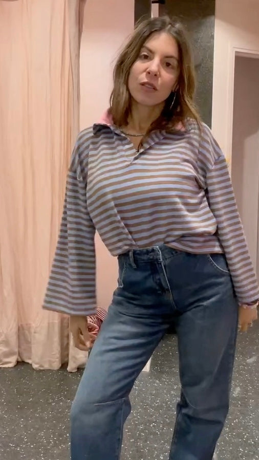 Polo marinière oversize col contrastant
