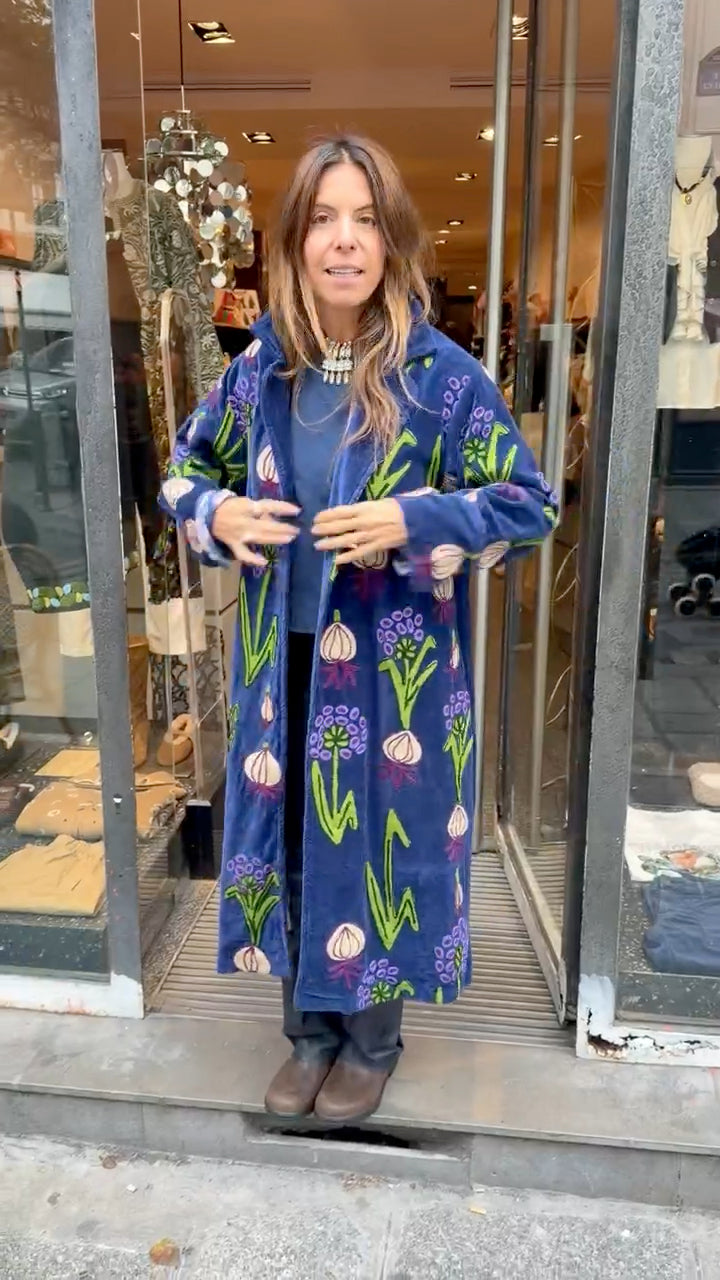 XIWIKJ - manteau long velours bleu