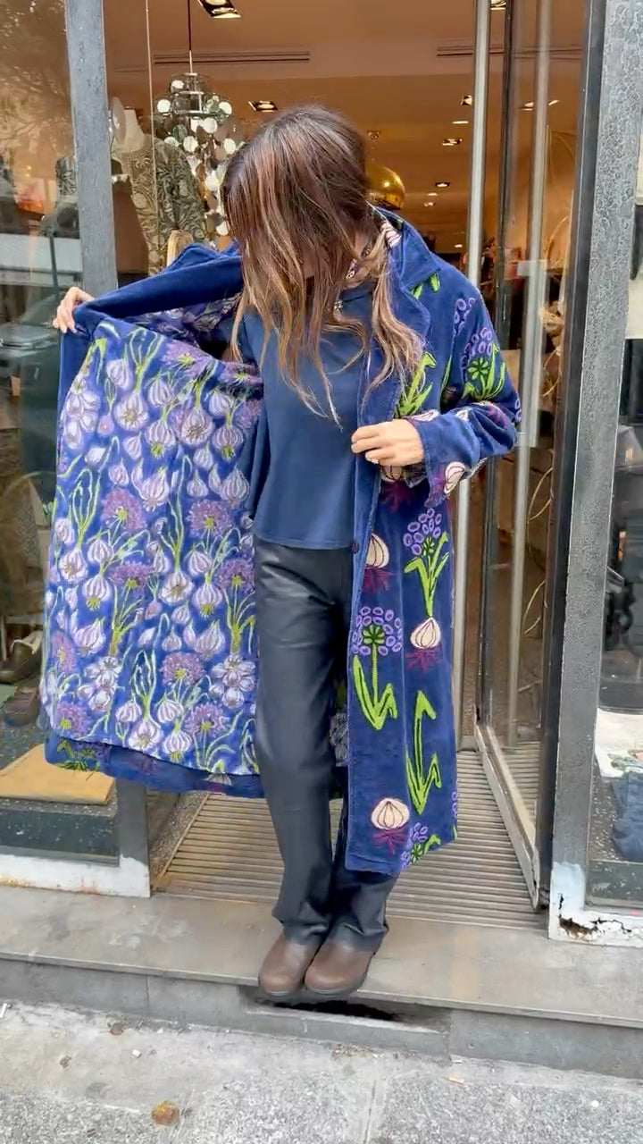 XIWIKJ - manteau long velours bleu