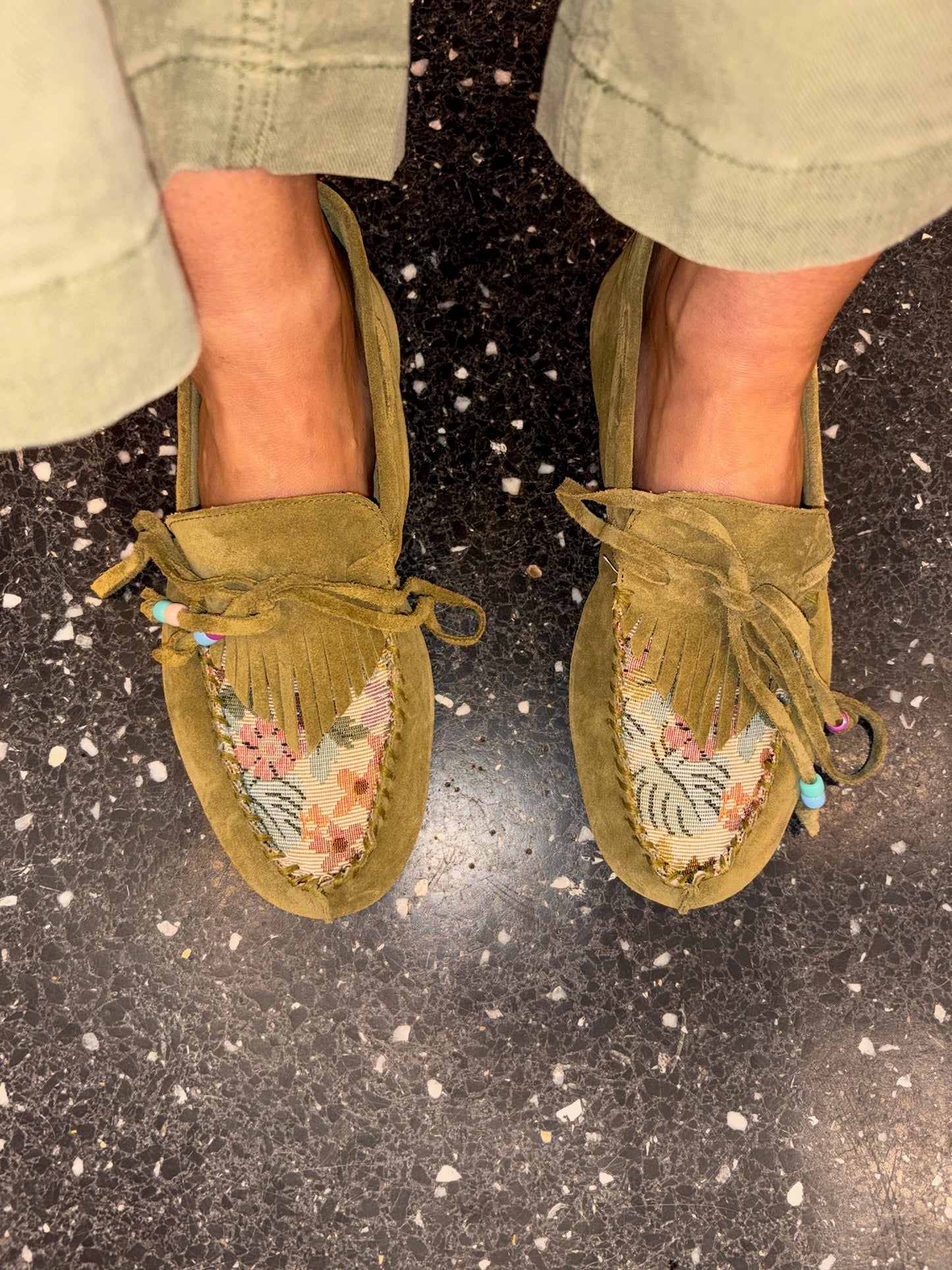 Mocassins souples en daim et jacquard - ANNIEL