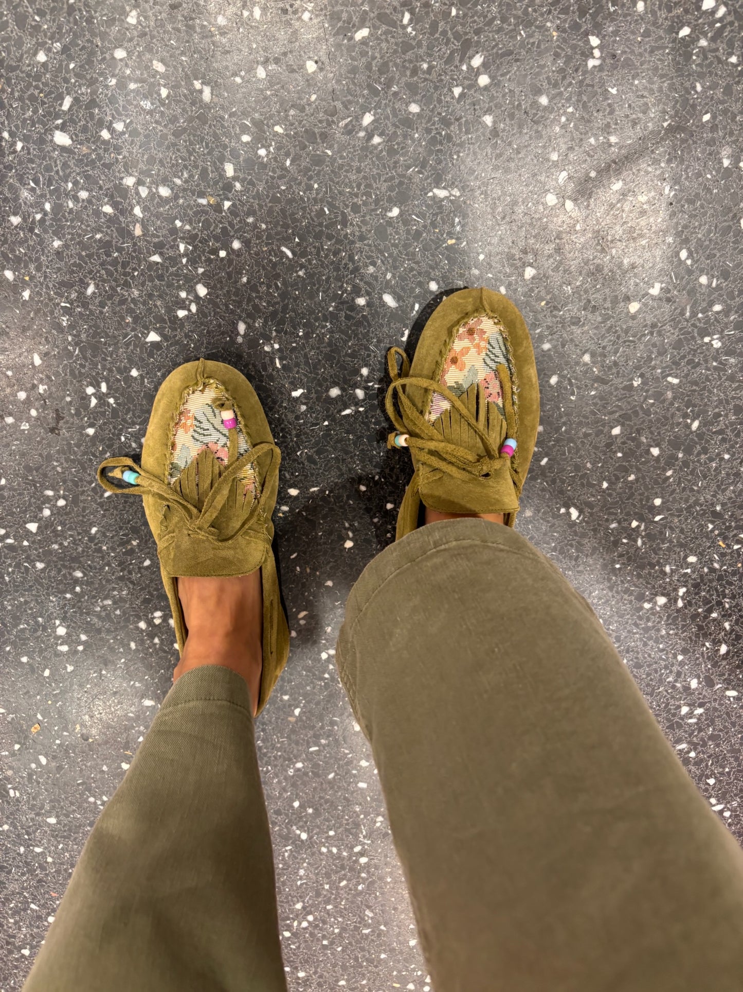 Mocassins souples en daim et jacquard - ANNIEL
