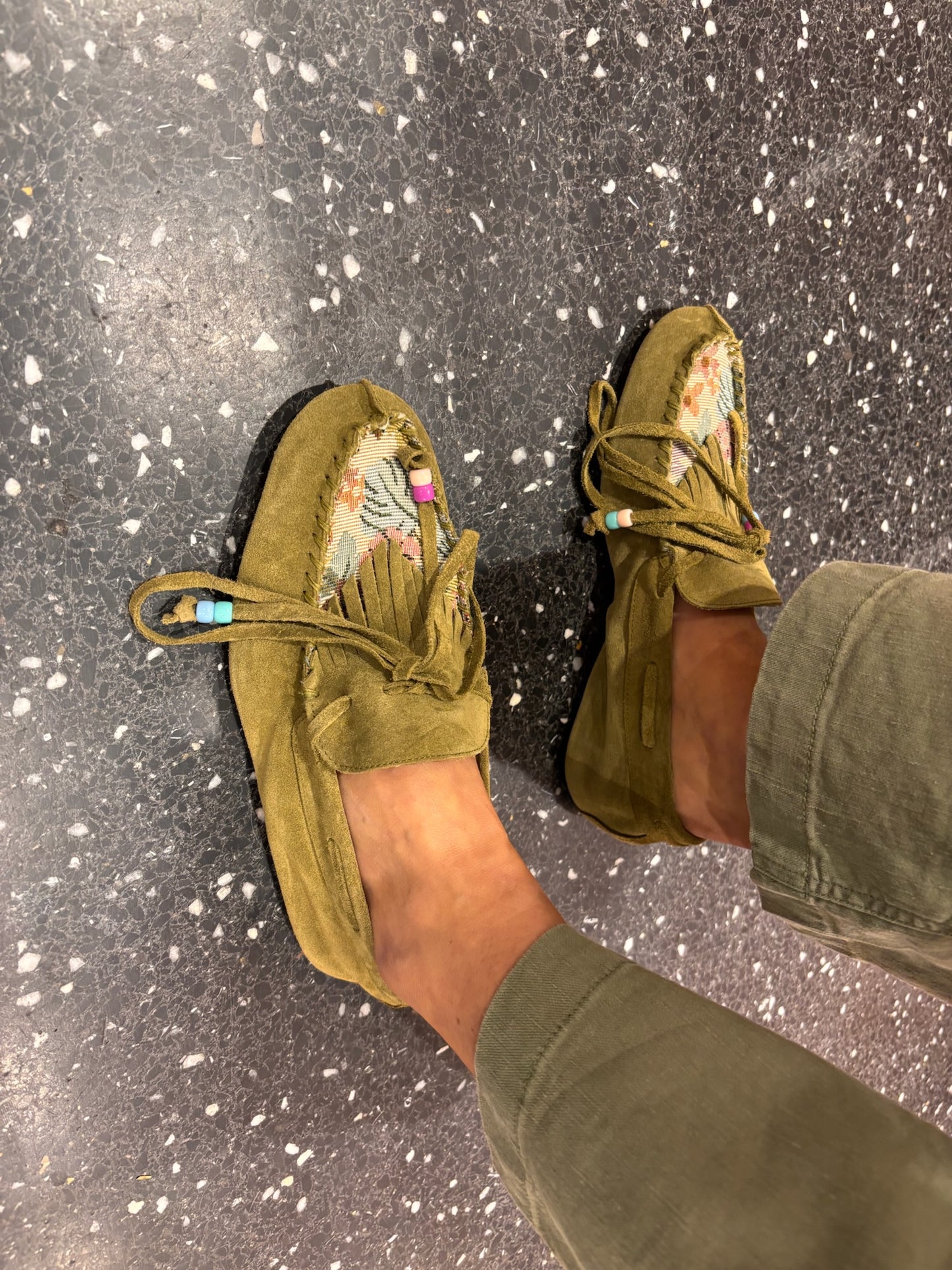 Mocassins souples en daim et jacquard - ANNIEL