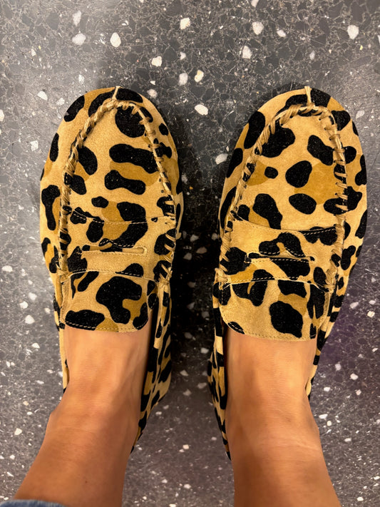 Mocassins souples en daim léopard - ANNIEL