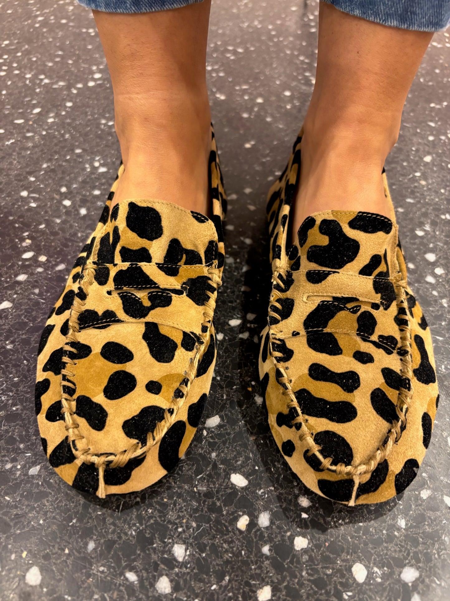 Mocassins souples en daim léopard - ANNIEL