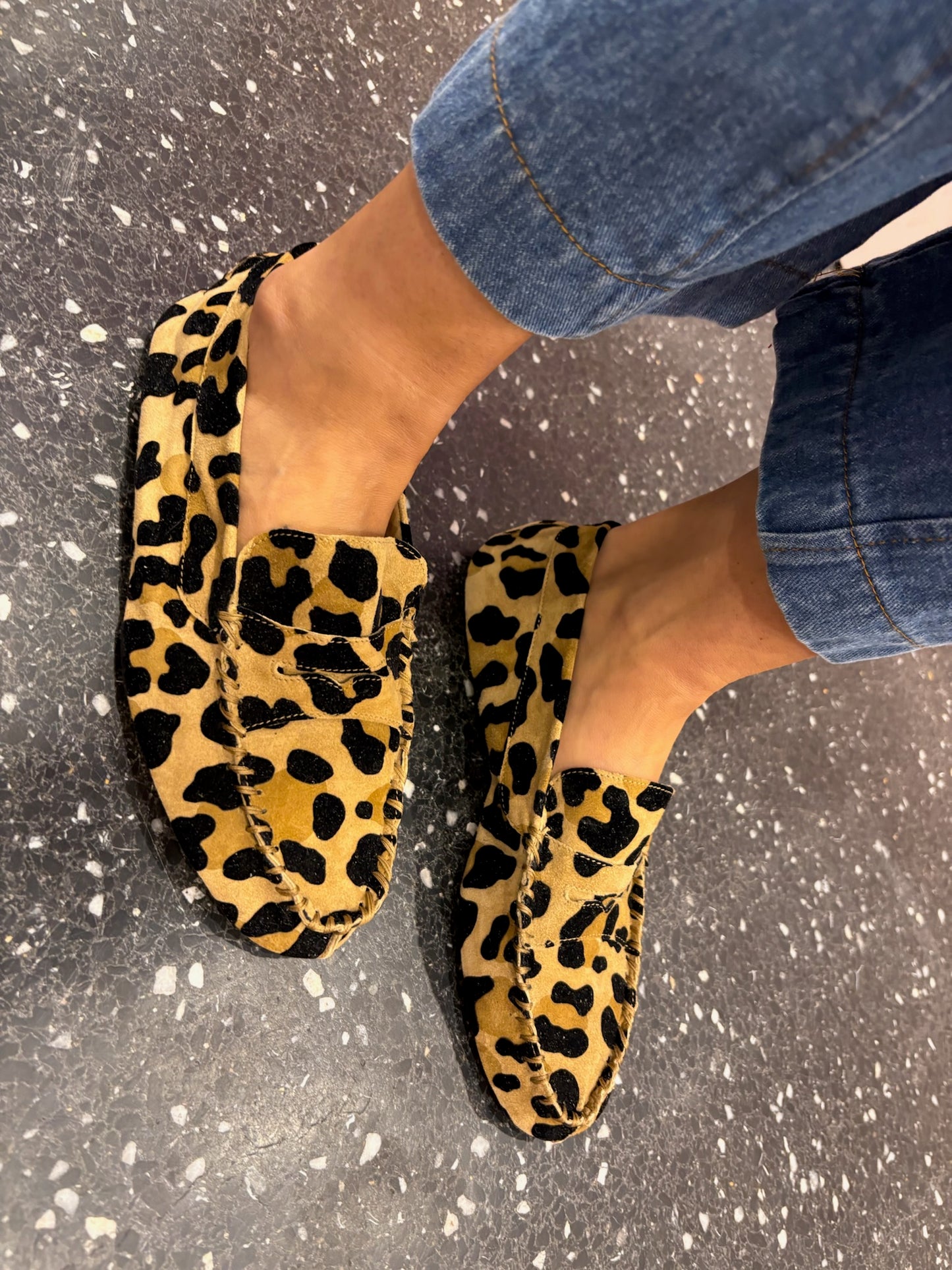 Mocassins souples en daim léopard - ANNIEL