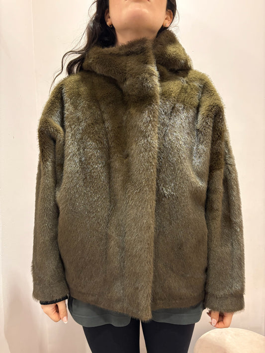 Veste à capuche en fausse fourrure marron