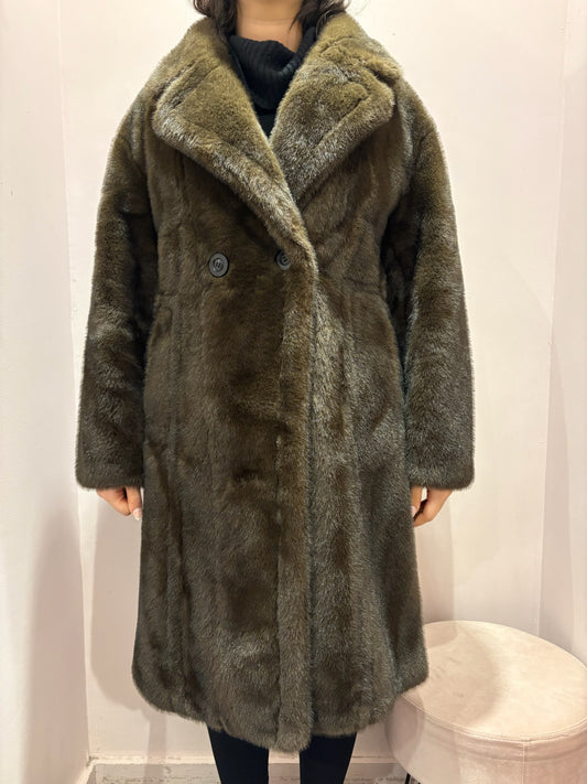 Manteau long en fausse fourrure marron