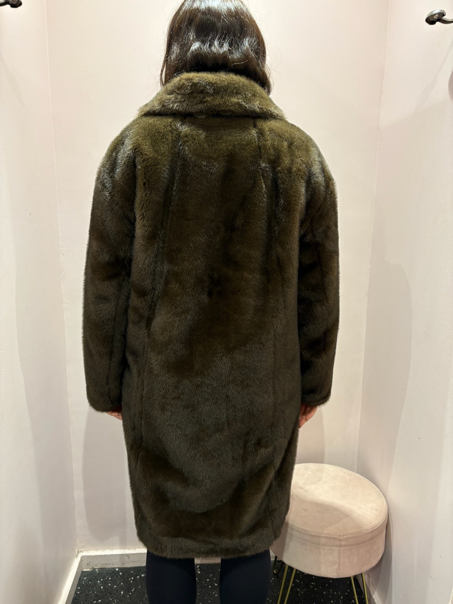 Manteau long en fausse fourrure marron