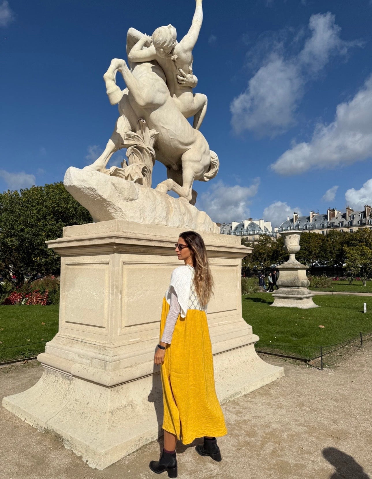 NINA LEUCA – Robe longue jaune ocre & écru