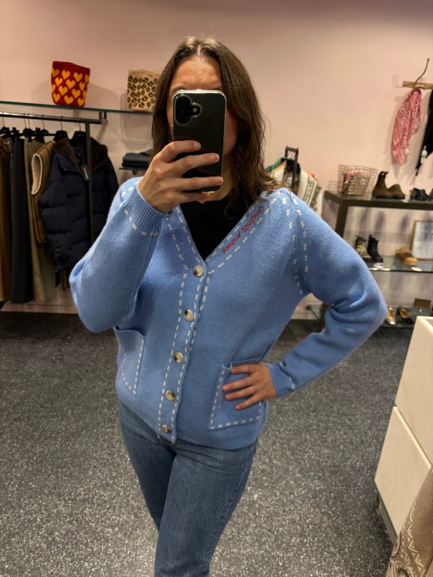 Gilet "Amour toujours" beige ou bleu ciel