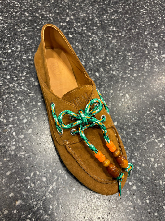 Mocassin en daim noisette à lacets cordage - TORAL
