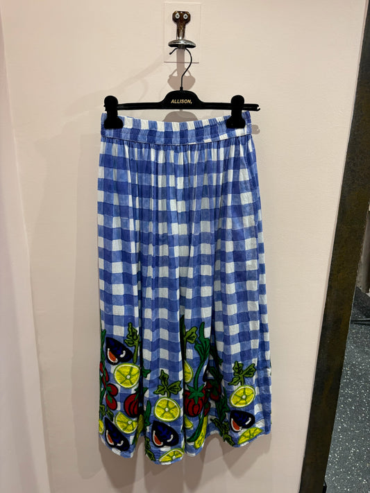 Jupe brodée vichy bleu & fruits brodés (scoglio)  –  XIWIKJ