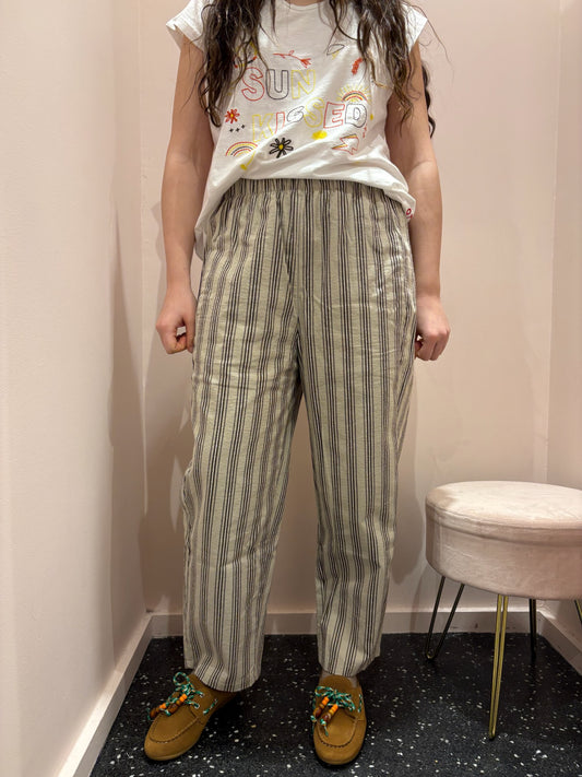 Pantalon beige rayé