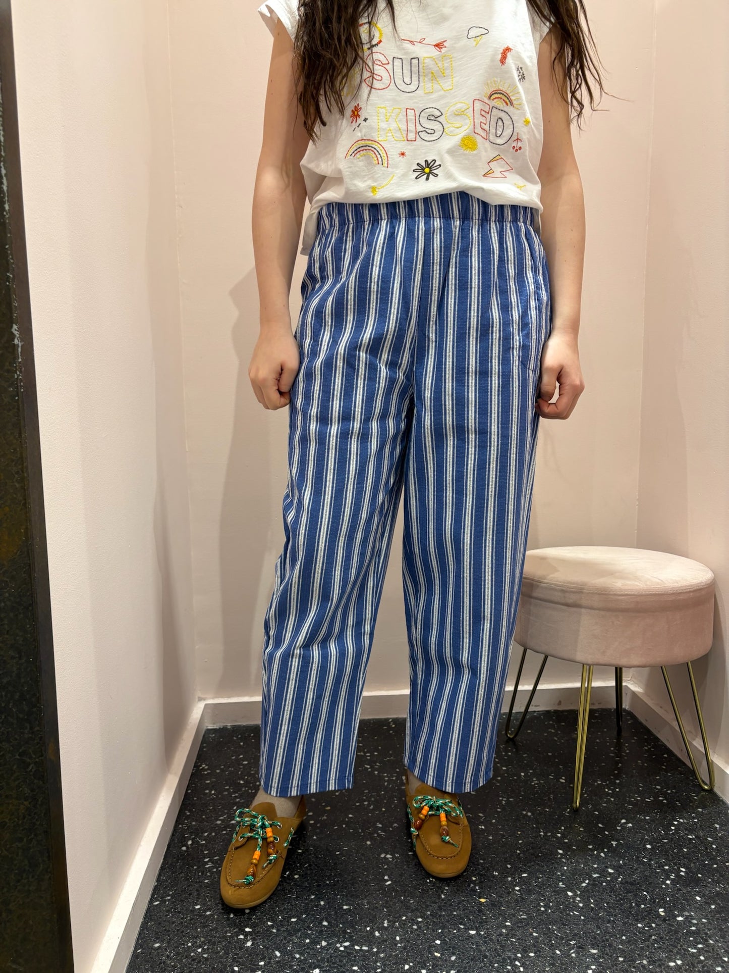 Pantalon rayé bleu & blanc