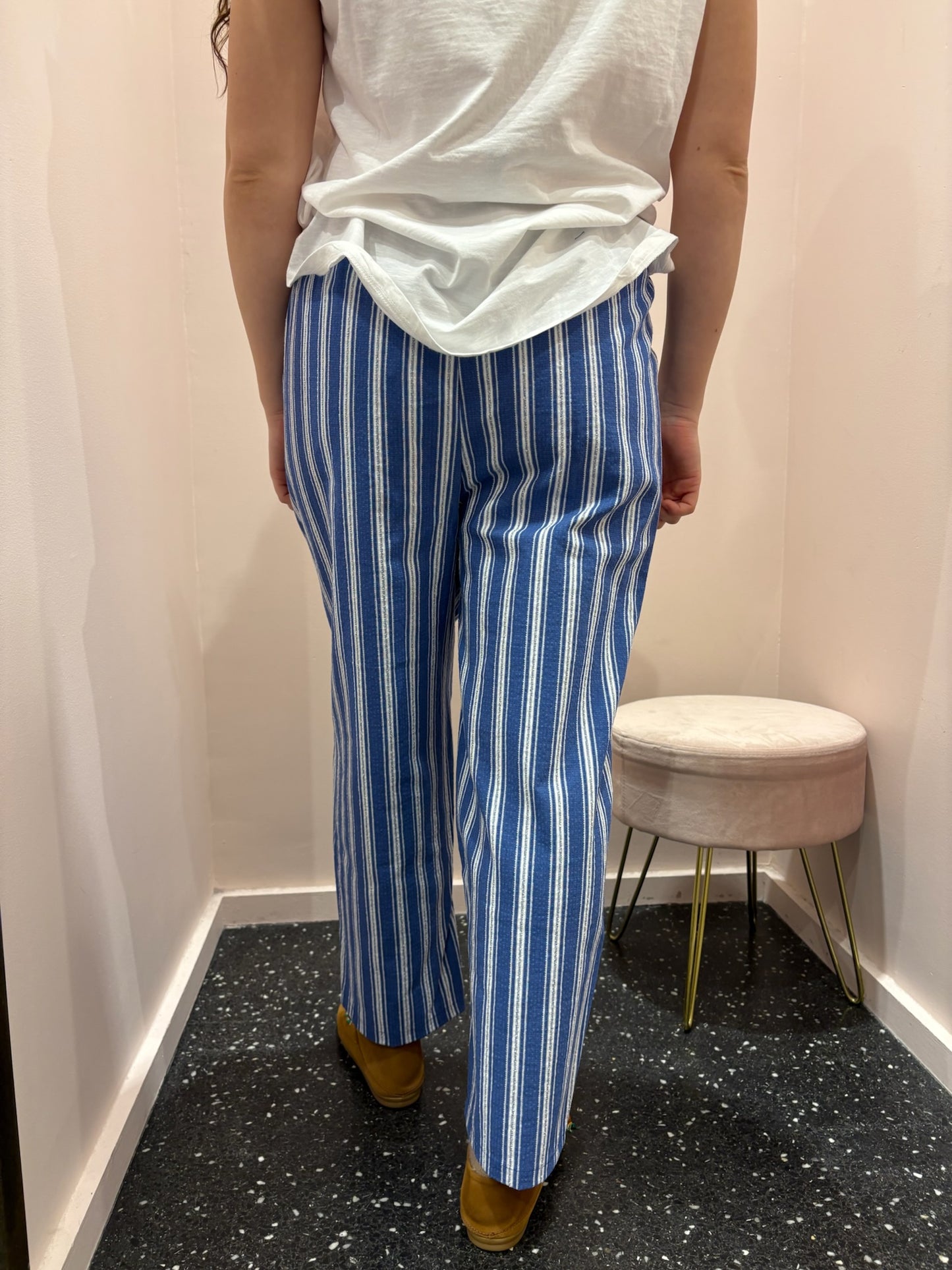 Pantalon rayé bleu & blanc