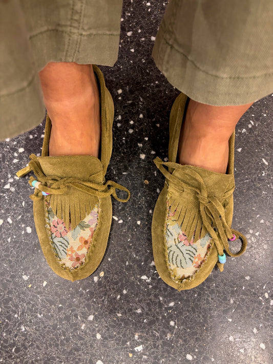 Mocassins souples en daim et jacquard - ANNIEL