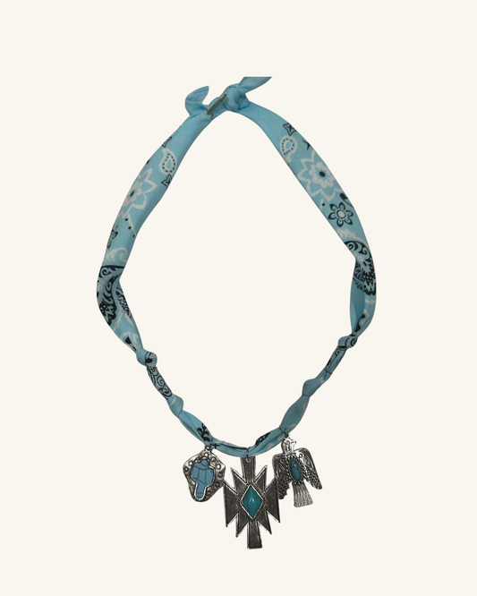 Collier Apache Bandana turquoise – 3 pendentifs & Esprit Bohème