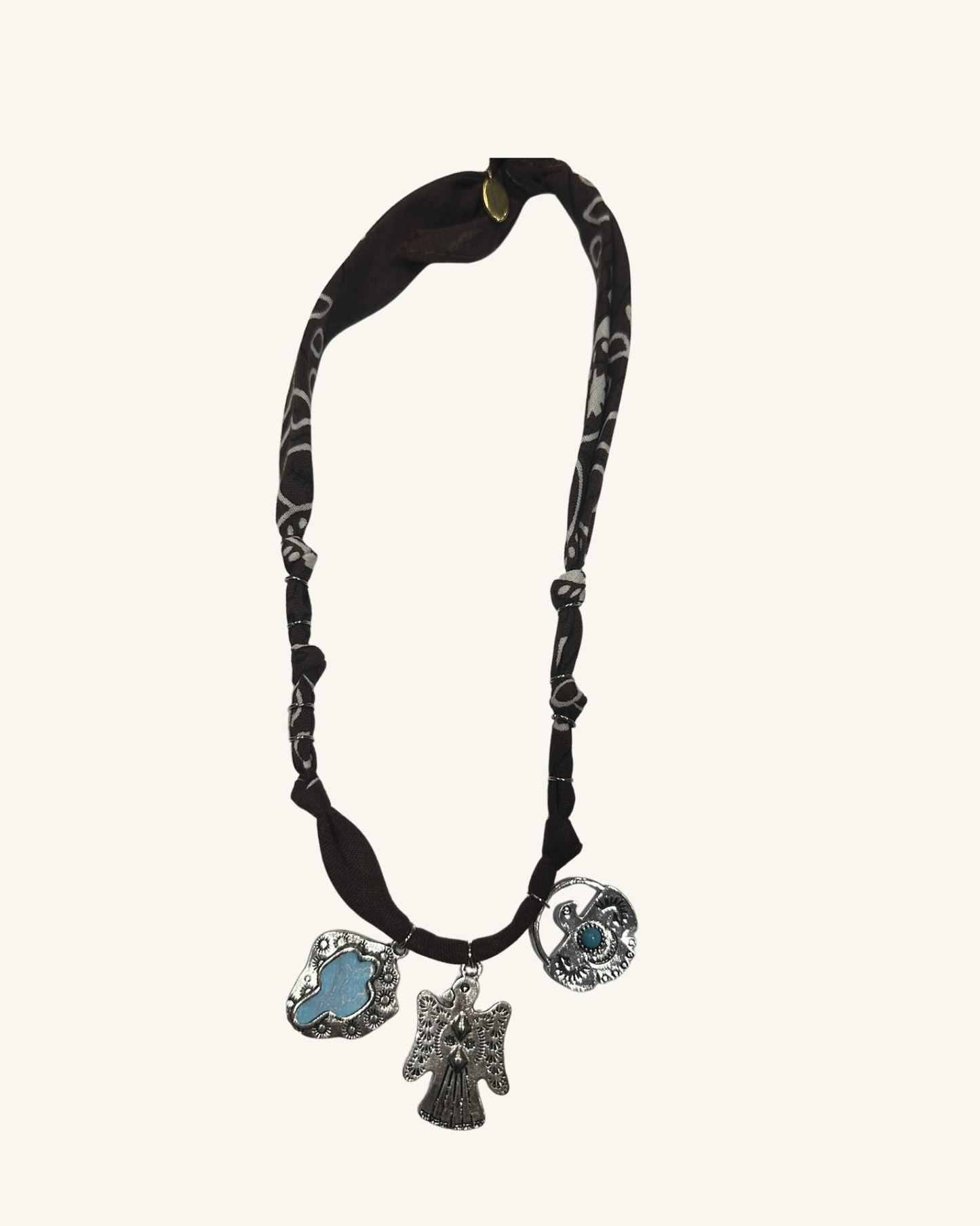 Collier Apache Bandana marron – Trio de pendentifs