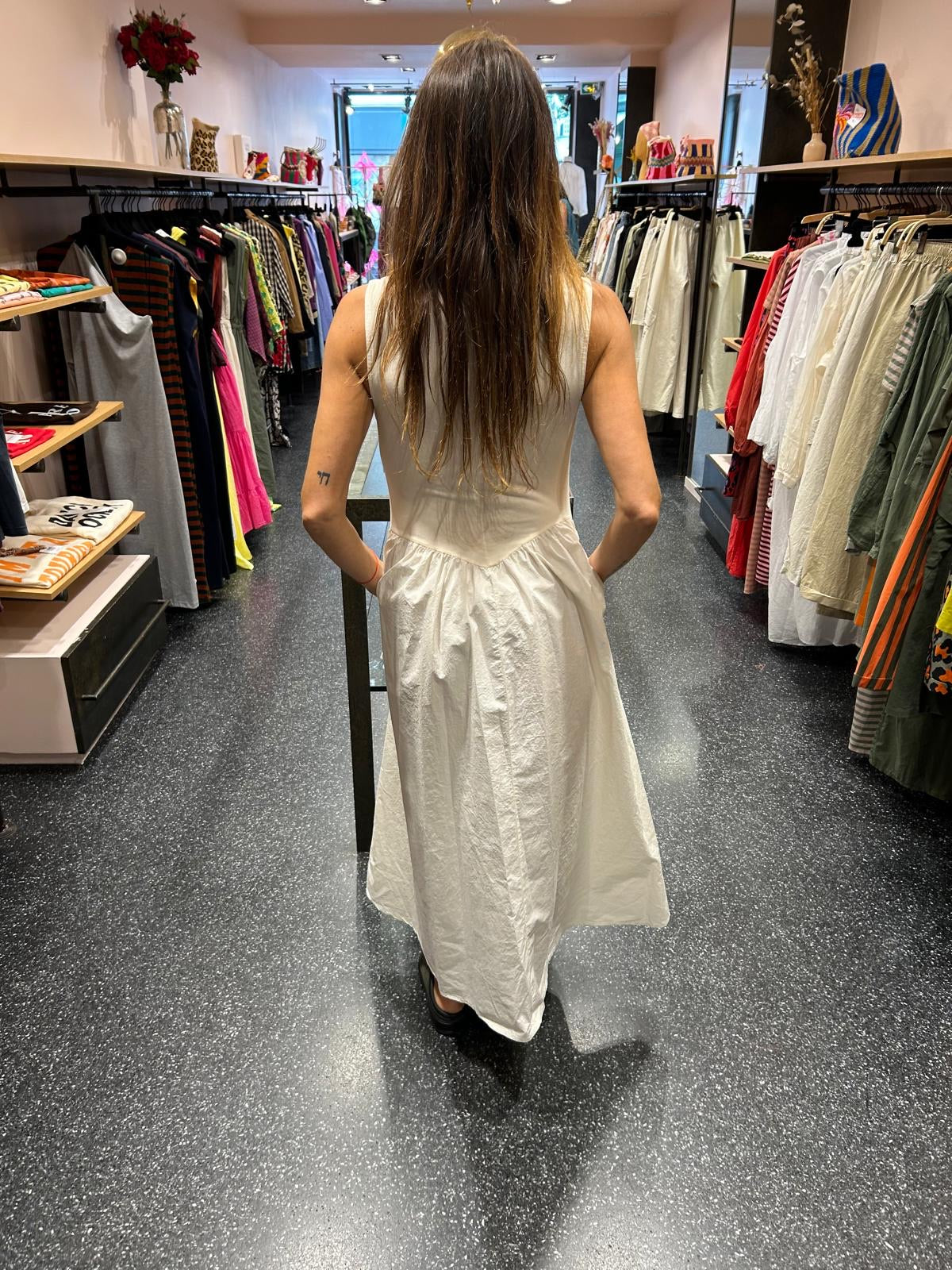 JOHANNA - Robe longue t-shirt et popeline une poche
