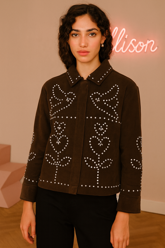 Veste Emme marron Sissel Edelbo ornée de strass, sélection Allison Shop Paris