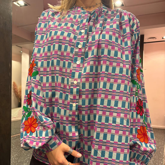 Blouse brodée fuschia - création indienne
